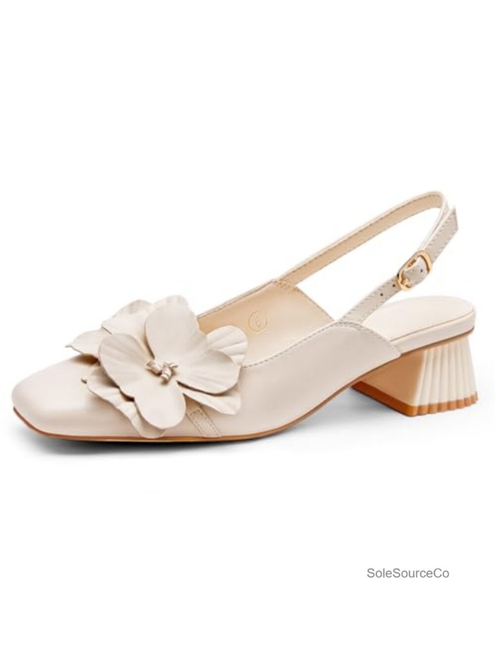 Women Slingback Chunky Heel Flower Square Toe Pumps Work Dress Shoes